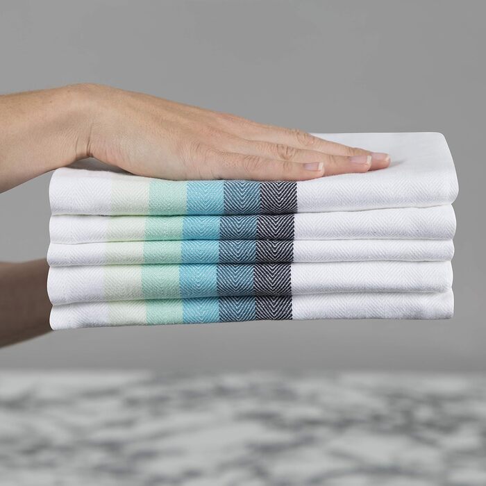 Sticky Toffee 100% Cotton Dishcloths, Multicolor Herringbone Pattern, Pack of 5 Dishcloths | 50 x 70 cm | Turquoise Blue | Absorbent Restaurant, Bar, Glass Kitchen Cloths