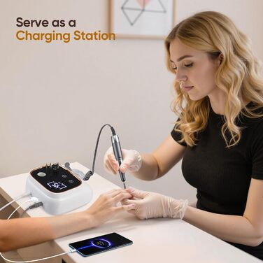 Електрична машинка для манікюру та педикюру з LCD-дисплеєм, 45000 об/хв, 56 шліфувальних стрічок, 11 свердл, USB-станція зарядки