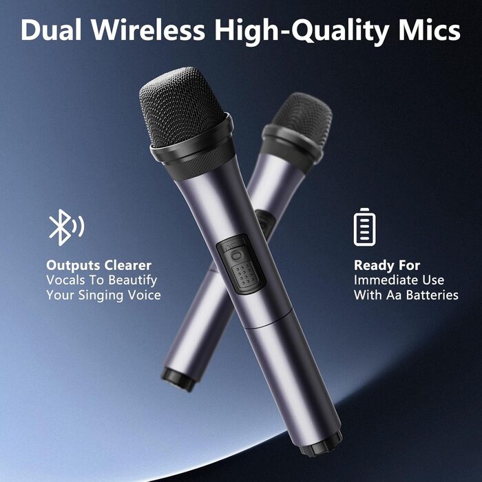 Караоке машина нового покоління 2025 | Система караоке з 2 мікрофонами, Bluetooth, FM, AUX, USB, підтримка TV/Smartphone/iPad | Для вечірок, дня народження, подорожей (Чорний, багатобарвний)