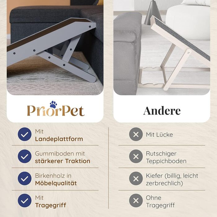 Рампа для собак Hunderampe - регульована, 18-53 см, для ліжка/софи, з берези, антиковзка, чорна/сіра