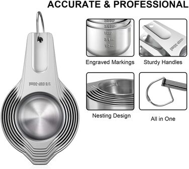 7-Piece Measuring Cup Set, Stainless Steel Nesting Measuring Cups