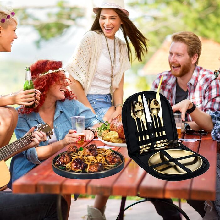 Набір посуду для кемпінгу MOMAHUA на 2 особи (10 шт.): нержавіюча сталь, для пікніків та подорожей, з сумкою для багаторазового використання.