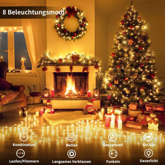 Льо́хка гірлянда JXLEDAYY 1200 LED, 36 м, для вулиці, 8 режимів, таймер, пульт, тепле світло, водонепроникна, для балкона, двору, саду, вечірки, весілля