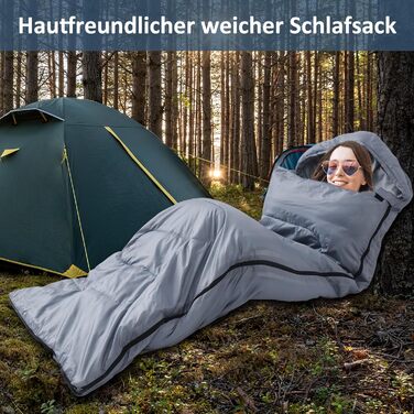 Дитячі спальні мішки для кемпінгу та подорожей - компактні, легкі, водонепроникні, 3-сезонні, з сумкою для перенесення, для хлопчиків та дівчаток (Сірий)