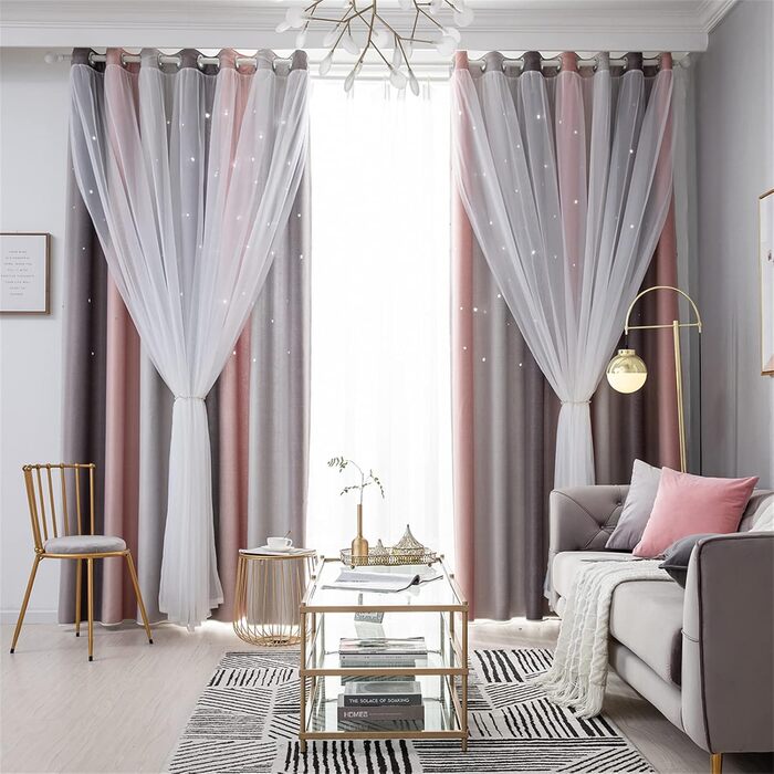 Дитячі штори ZOYIEP, двошарові, непрозорі, зірки, сіра, 132x270 см – гардини для кімнати дівчинки, декор у вітальню та дитячу