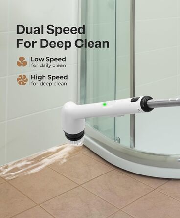 Електрична щітка для прибирання LyriFine, водонепроникна IPX7, з довгим руків'ям, 2 швидкості, з набором змінних насадок, для ванної кімнати, білий