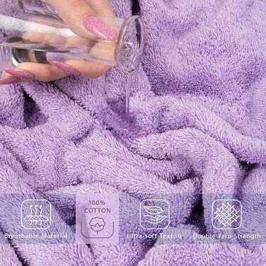 Набір рушників для ванної Cotton Paradise з 100% турецької бавовни, м'які та гігроскопічні, 6 предметів (2 великих рушники 40x80, 2 рушники для рук, 2 серветки), колір шавлія/бузковий