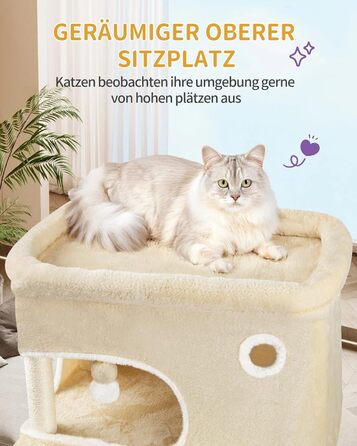 Драбина-кіготь для котів Hzuaneri, 203 см, з великою платформою, 2 печери, 7 кігтеточок, помпони, лежанки, гамак, для всіх порід котів, бежевий MS20318YL XXL (60 x 50 x 203 см)