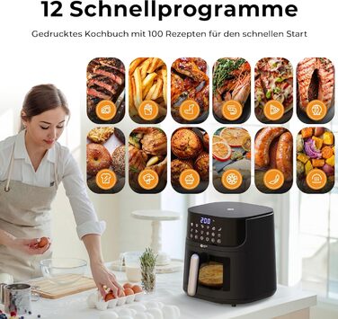 Balter Airfryer XL 5.5л Фритюрниця з оглядовим вікном HL-551T - 12 програм, рецепти