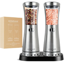 Salt and Pepper Grinder Electric 2-Piece Set with USB Rechargeable, Improved 4.5oz Large Capacity Spice Grinder Electric, Adjustable Coarseness with LED Light, Ideal for the Kitchen