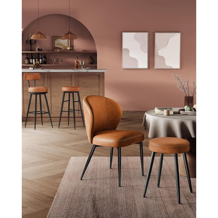 Барний стілець VASAGLE EKHO, набір 4 шт., з штучної шкіри, Mid-Century Modern, 76 см, для кухні/їдальні, простий монтаж