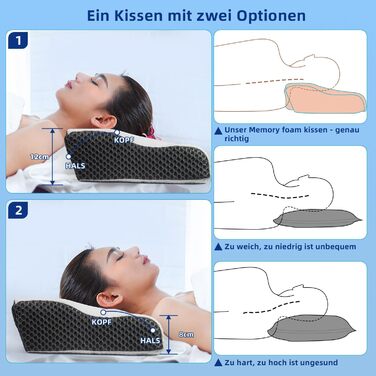 IDEA Pillow Neck Pain Relief, Ergonomic Orthopedic Pillow Neck Support, Memory Foam Pillow for Side, Back & Stomach Sleepers, Anti-Snoring Pillow for Men Women (62 * 34.5 * 12/8CM)