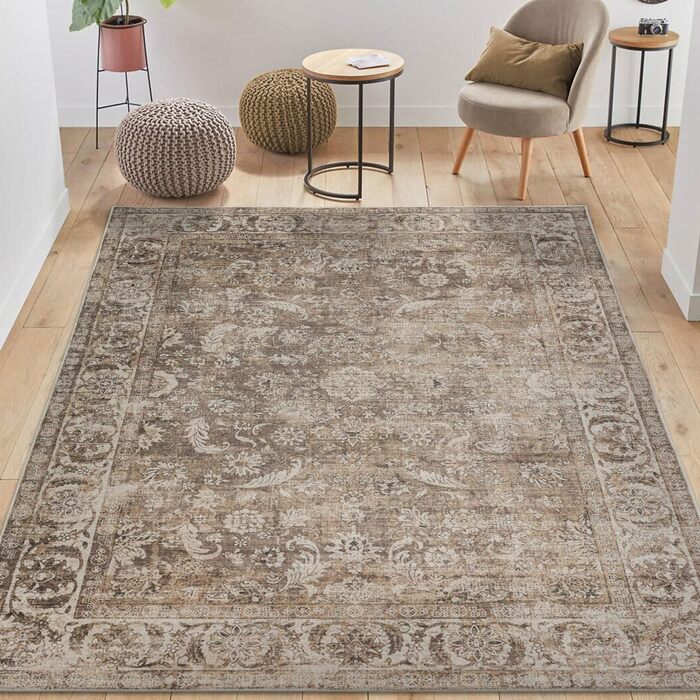 TALETA Kitchen Runner Washable Non-Slip, Colorful Rug Runner Hallway, Kitchen Rug, Vintage Bed Runner, Rug Runner Hallway, Kitchen, Entrance, Brown Rug, 80 x 150 cm Brown 80 x 150 cm
