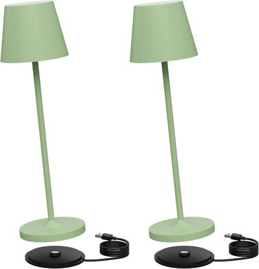 Світлодіодний акумуляторний настільний світильник K-Bright з димером, зелений (2 шт.) | Для дому та вулиці | Тепле біле світло 3000K | Зарядна станція