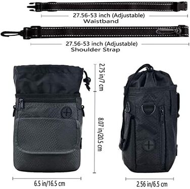 Водонепроникна сумка для ласощів для собак Hanwell з інтегрованим дозатором пакетів для екскрементів, сумка для дресирування собак на стегні та на плечі, чорна