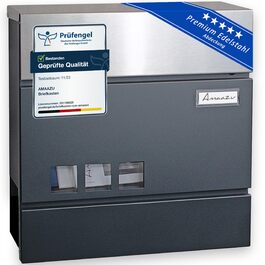 Поштовий ящик антрацит з нержавіючої сталі, з вікном та табличкою для імені, відділення для газет, замок з 2 ключами, настінний поштовий ящик RAL 7016, великий розмір