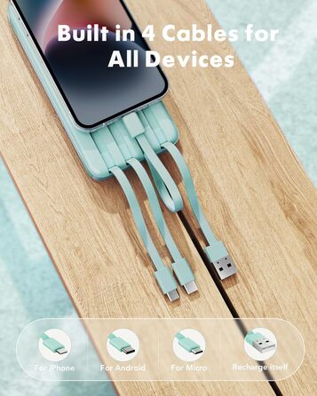 Power Bank Charmast 10000mAh з 6 виходами, USB-C, LED-дисплеєм, 4 кабелями, для iPhone, Huawei, Samsung