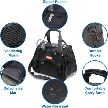 Трансформер для тварин у подорожі: переноска для котів, собак, кроликів, хом'яків. Підходить для авіаперельотів, м'яка, з плечовим ременем (Чорний, M - 47x27x28 см, до 5 кг) L 44 x 30 x 20 см Чорний