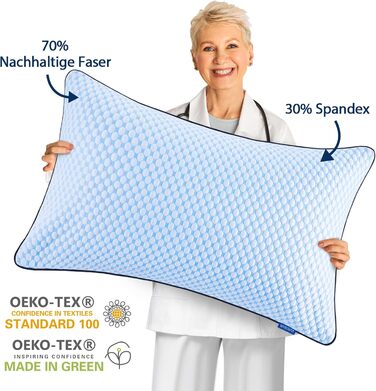 Подушка з піни Memory Foam для сну: охолоджуюча, ергономічна для бокових, спинних та тих, хто спить на животі (40x80 см, блакитно-сіра)