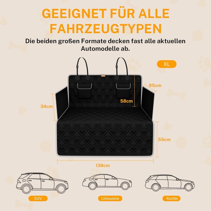 Захист для багажника автомобіля Toozey для собак: стежка, міцна, з бічним захистом та захистом краю вантажного відсіку | Водонепроникний килимок для собак в авто з міцною поверхнею | Захищає від подряпин та шерсті (208 * 138 см)