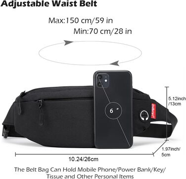 Чоловіча та жіноча поясна сумка-рюкзак, водонепроникна, для спорту та подорожей (чорна)