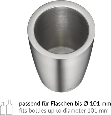 alfi SECCO, stainless steel bottle cooler for 0.70 to 1L bottles, wine, sparkling wine. Keeps drinks cool without condensation or ice cubes, ensuring chilled drinks to the last drop. Dishwasher-safe, BPA-free.