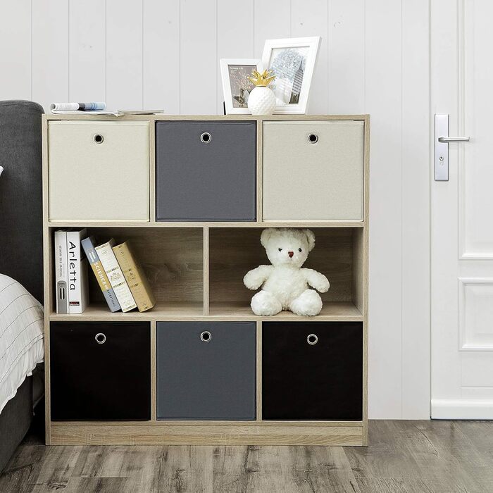 SONGMICS Storage Box, 6 Pack, Folding Box, Foldable Organizer, with Finger Hole, 30 x 30 x 30 cm, RFB02H-3 (Grey+ Black+ Beige)