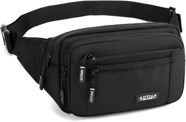 Поясна сумка на пояс для чоловіків та жінок, сумка на пояс з блискавкою, багатофункціональна сумка на стегно, 5 відділень, спортивна сумка на стегно для активного відпочинку, туризму, кемпінгу та велоспорту (#3 Чорний-a)