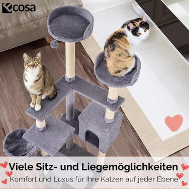 Кігтеточка для котів Ecosa® XXL - велика, 170 см, багатоярусна з гамаком та будиночком