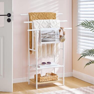 HOOBRO Настінна/Підлогова Сушарка для Рушників з 3 Перекладинами та 2 Полицями, Колір: Темно-Коричневий/Чорний, EBF05LB01