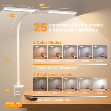 SIBRILLE Dual-Head LED Desk Lamp - Adjustable, Dimmable, Eye Protection, RGB - for Office, Home, and PC Use