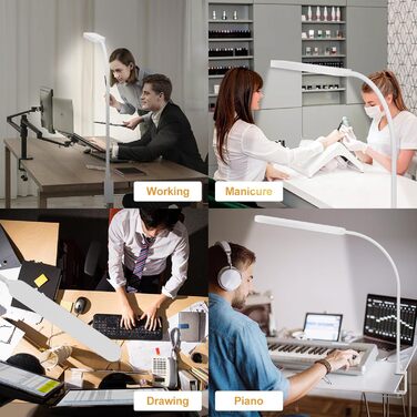 SKYLEO LED Desk Lamp with Adjustable Gooseneck - 80cm Height, 5 Color Modes, 11 Brightness Levels, Timer & Memory Function, 12W, Clamp-On Design