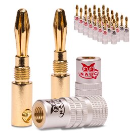 Бананові роз'єми NAUC High End 28x (14 пар) 24K позолочені, для кабелю до 6 мм², чорні та червоні, з'ємні/припаювані