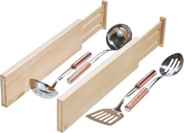 iDesign 2-Piece Drawer Divider System for the Kitchen, Adjustable Size Drawer Insert made of Paulownia Wood, Drawer Organizer for Cutlery and Kitchen Utensils, beige