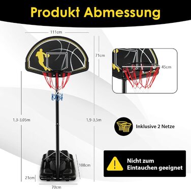 COSTWAY Adjustable Height Basketball Hoop System - Outdoor Mobile Basketball Stand with Wheels & Weight Bag - 130-305cm