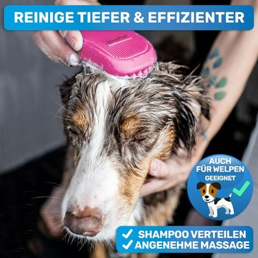 Гумовий щіток для короткошерстих собак та котів BluePet з масажним ефектом | Для видалення відмерлого підшерстка, пилу та бруду | Ідеальний для миття та масажу з шампунем (рожевий)