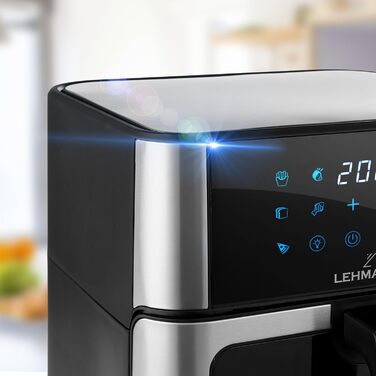 Фритюрниця повітряна LEHMANN з 2 камерами, 2400 Вт, AirFryer XXL з 12 програмами, до 200°C, WiFi, 10л, з вікном, для смаження, випікання, сушіння, грилю