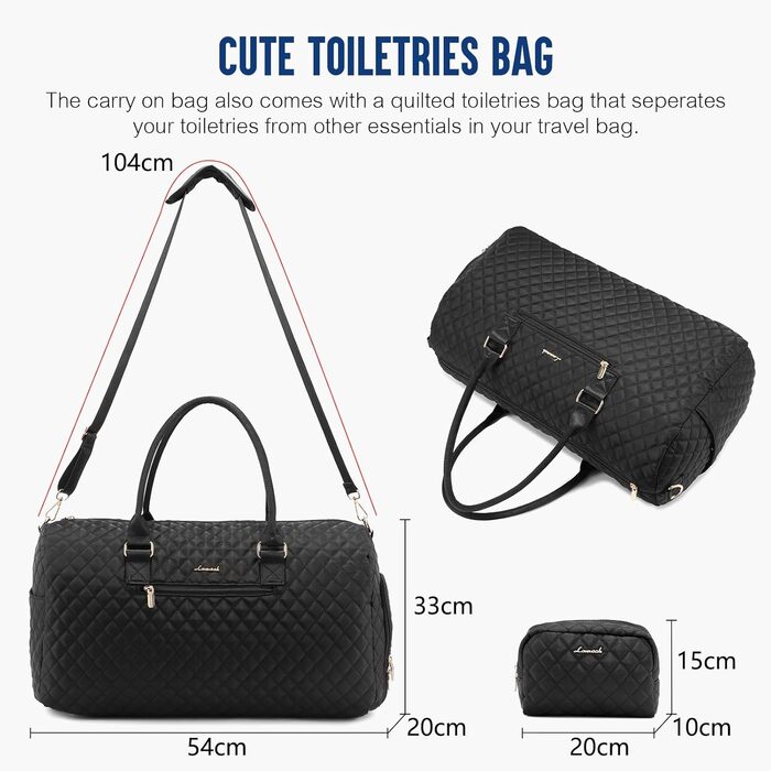 Спортивна сумка LOVEVOOK для подорожей, жіноча дорожня сумка-вікендер, сумочка для пологового будинку з косметичкою, відділення для взуття та мокрого одягу, водонепроникна гімнастична сумка, ручна поклажа для авіаперельотів, чорна