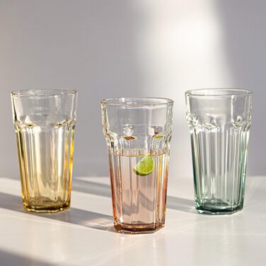 Cocktail Glasses, Large Drinking Glasses, Cuba Libre Glasses | 700 ml | Set of 6 | Cocktail Highball Water Glasses Set XXL Tumblers Retro Design | GIGI Collection | WATERCOLOR OMBRE - Hand Wash