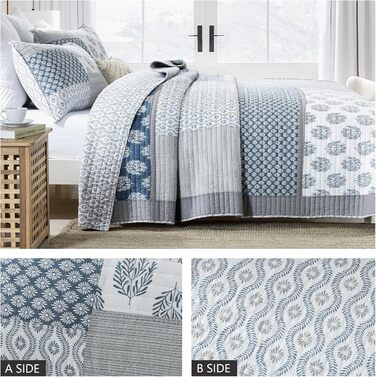 Комплект постільної білизни Finlonte Quilt Twin (1.5), блакитно-сірий-білий, 2-х частинний, 183x218 см