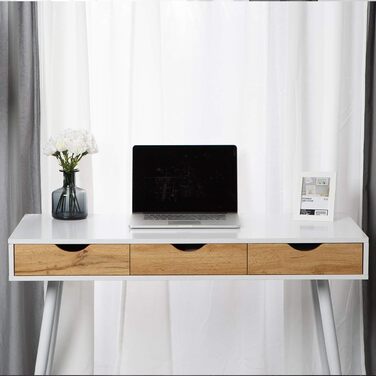 Soges Metal and E1 Wood Desk with 3 Drawers - 110x50x78cm White Office Writing Table for Storage