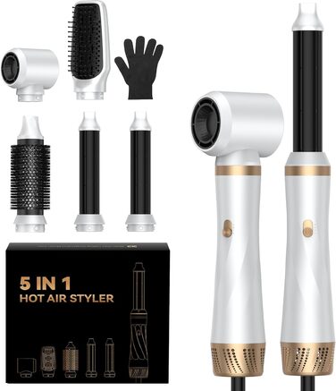 Airstyler 5 в 1: Фен-щітка, плойка, стайлер для об'єму, укладання та випрямлення волосся, 1000W, білий