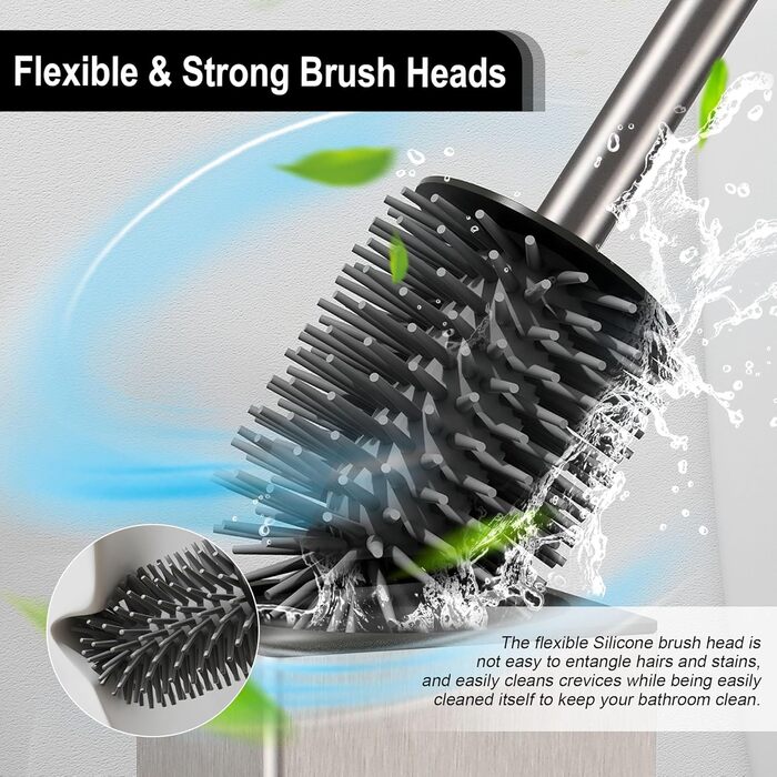 Металева щітка для туалету BVL з двома насадками, квадратна, для ванної кімнати (з щіткою)