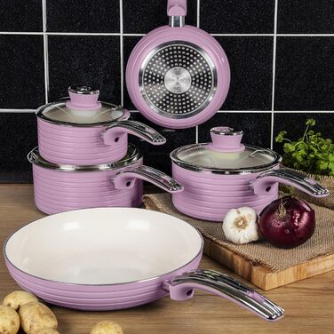 Swan 5-Piece Frying Pan Set, Retro Design, Aluminum, 29.5x47x18 cm (Rose)