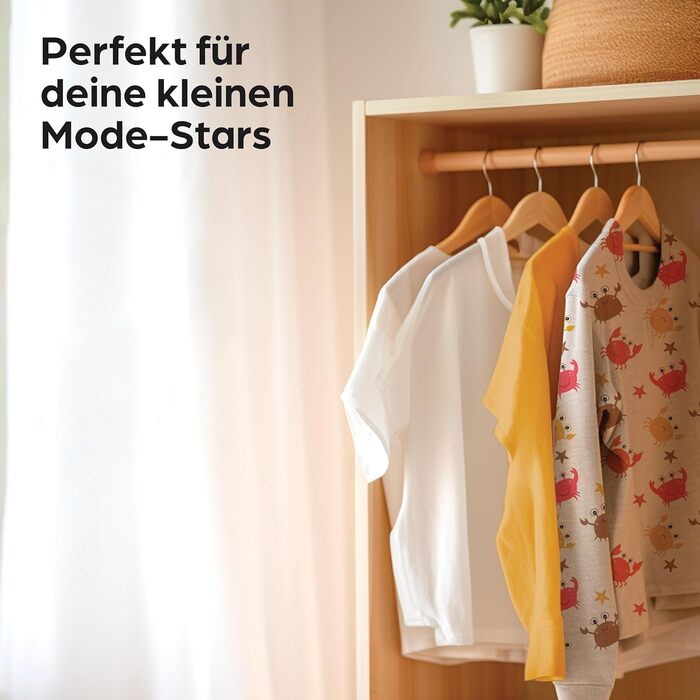 Дерев'яні вішалки для дитячого одягу з гачком, поворотні на 360° - набір 10 шт. - Міцне букове дерево з сертифікацією FSC® - Ідеальний порядок для дитячого одягу