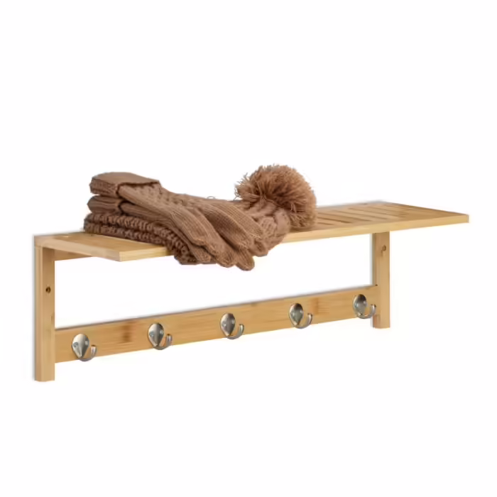 Relaxdays Wall Shelf with 5 Hook Rail