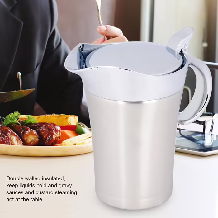 Stainless Steel Thermal Saucepan, Double-Walled Thermal Sauce Pot, Sauce Server with Flip-Top Lid for Dinner Parties (750 ml)