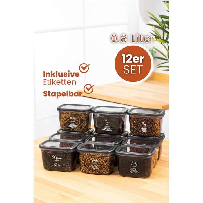 Герметичні контейнери для зберігання їжі Peggy 12 шт. по 800 мл, BPA-Free, для круп, цукру, борошна та інших продуктів