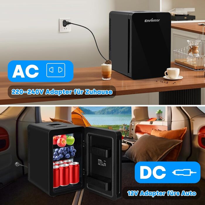 Міні-холодильник Enventor 15 літрів: для косметики, ігор, авто. Нагрів/Охолодження, тихий, портативний, чорний