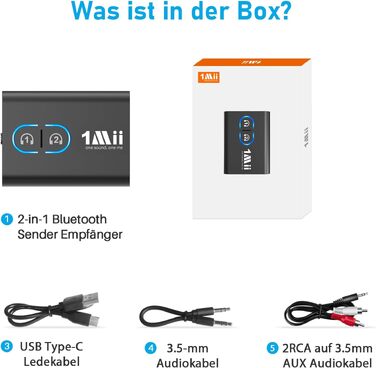 Bluetooth адаптер 1Mii ML300 для ТБ та навушників, трансмітер та ресивер, чорний